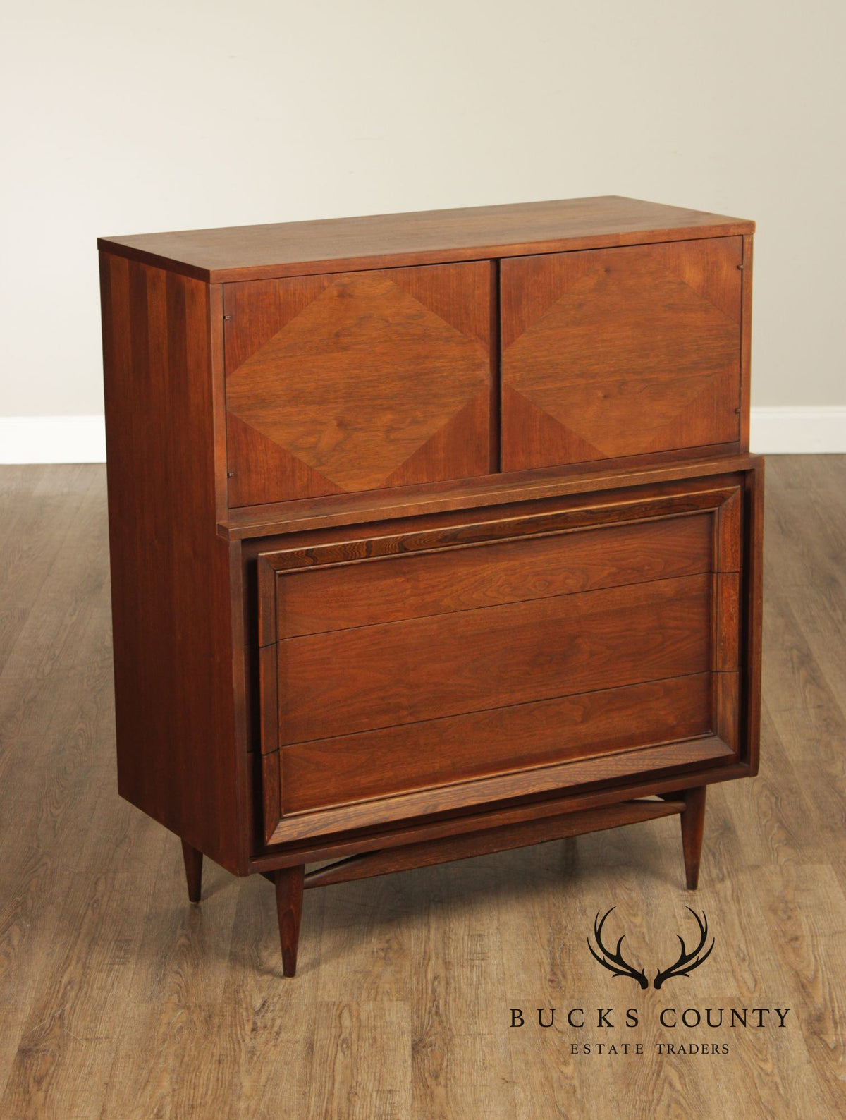 Basic Witz Mid Century Modern Walnut Tall Chest