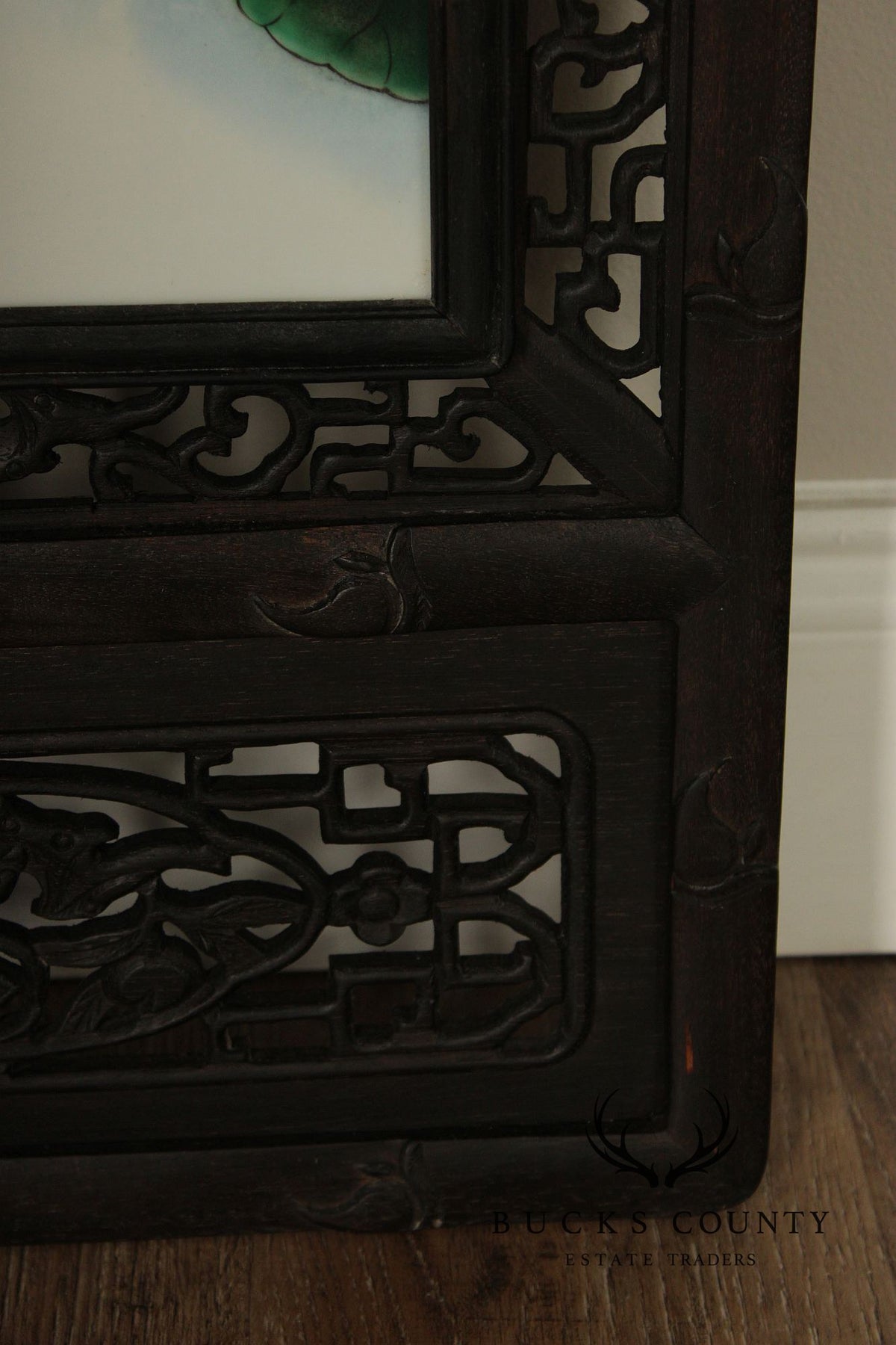 Vintage Chinese Set of Three Framed Porcelain Wall Plaques