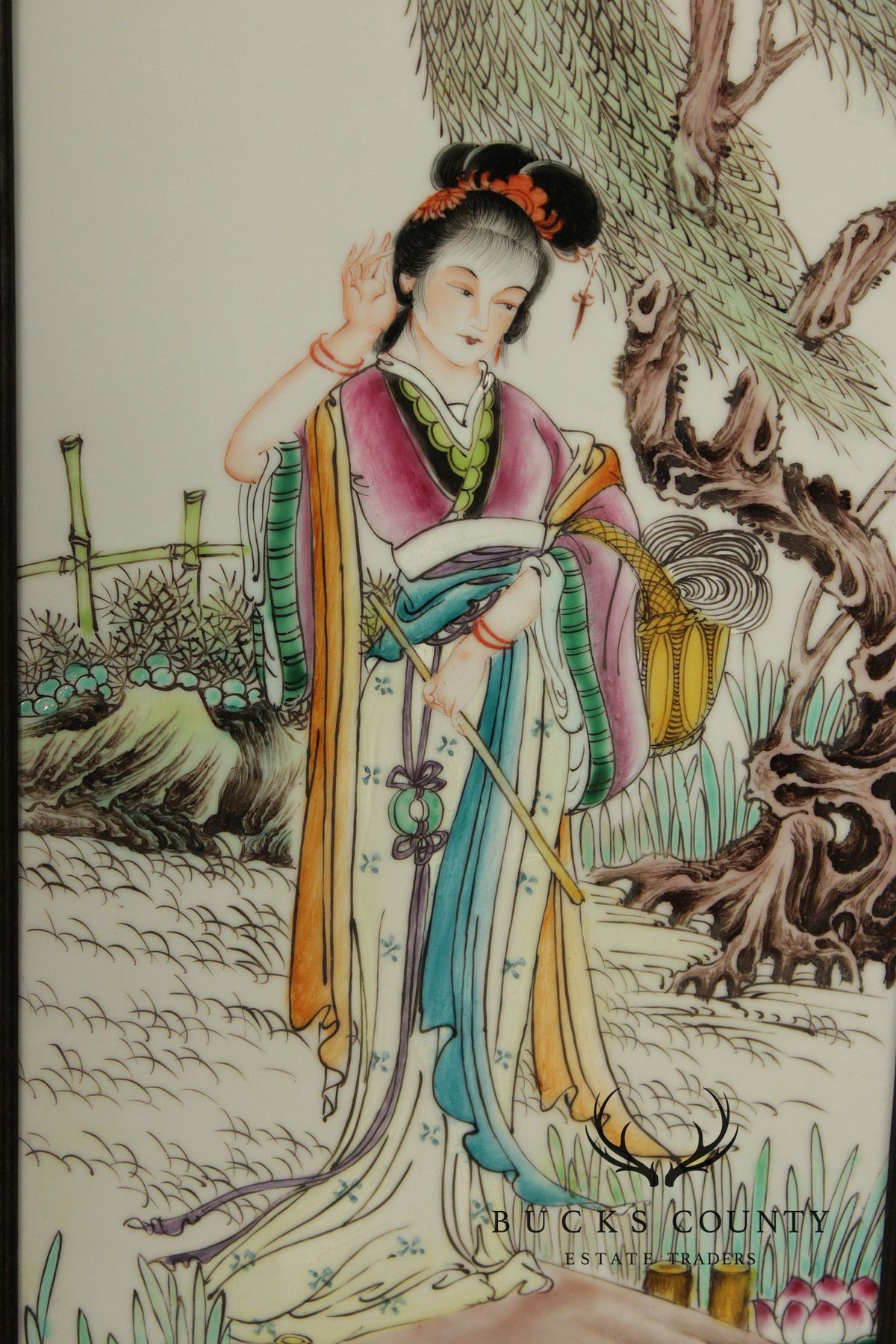 Vintage Chinese Set of Three Framed Porcelain Wall Plaques