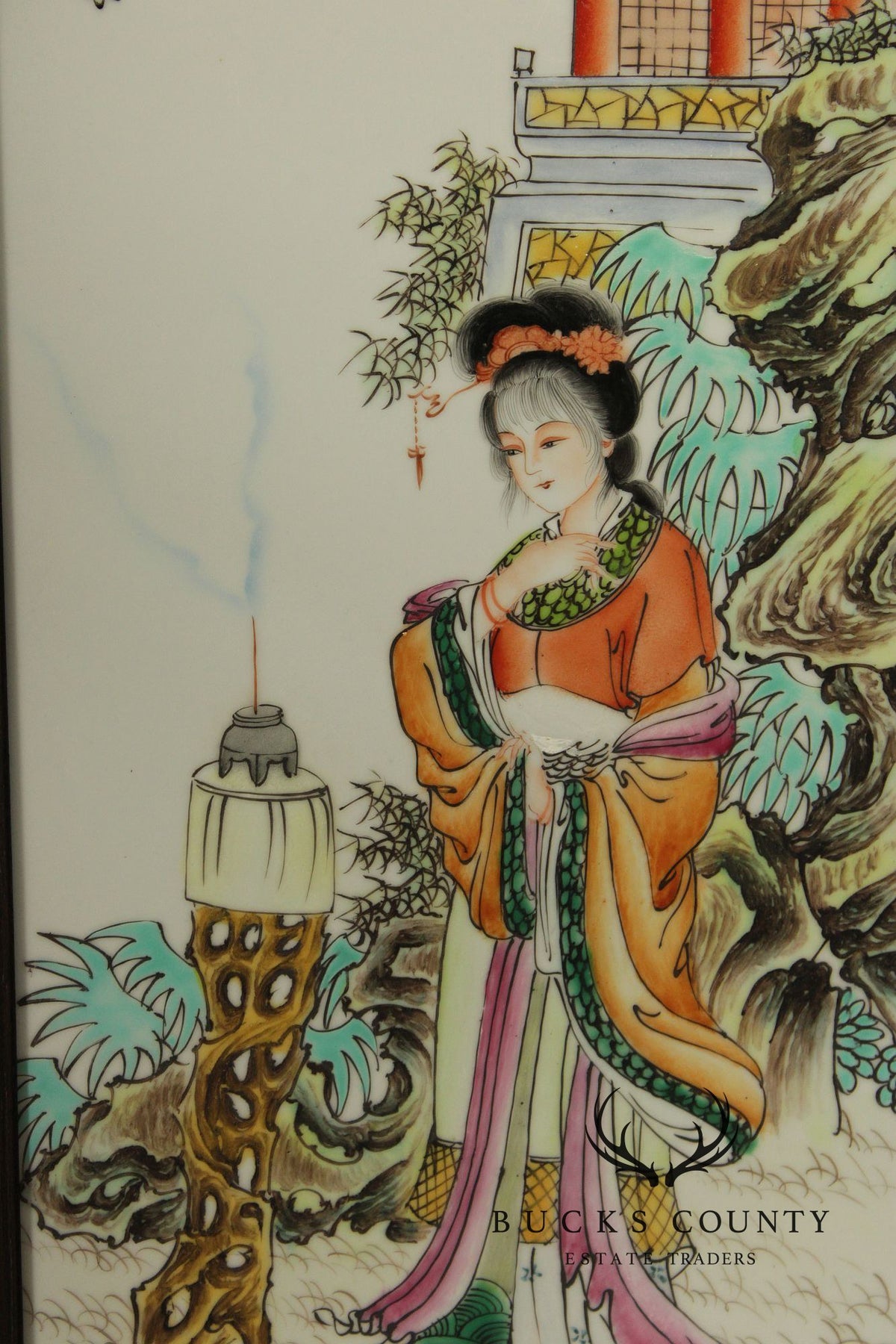 Vintage Chinese Set of Three Framed Porcelain Wall Plaques