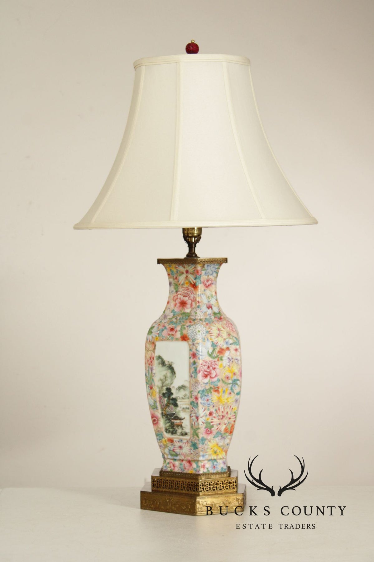 Chinese Pair of Famille Rose Porcelain Table Lamps