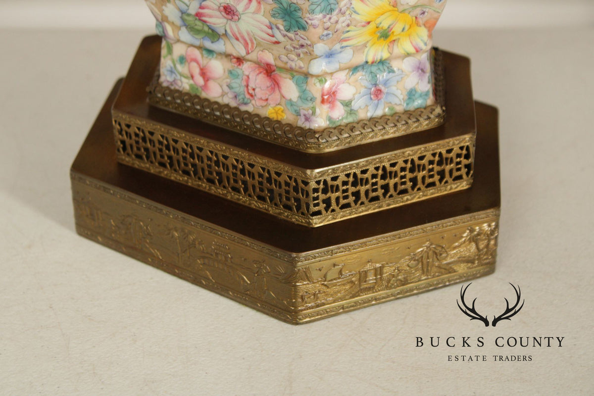 Chinese Pair of Famille Rose Porcelain Table Lamps