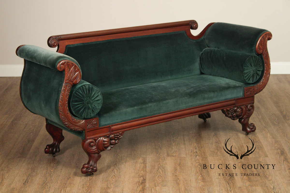 Antique American Empire Carved Mahogany Sofa