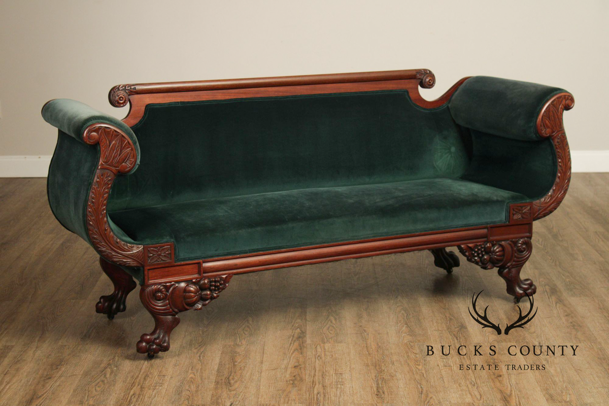Antique American Empire Carved Mahogany Sofa