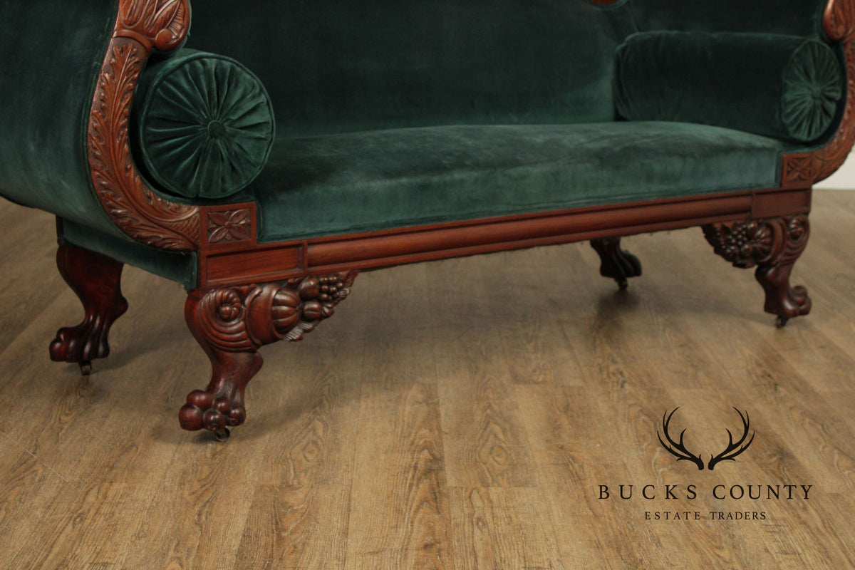 Antique American Empire Carved Mahogany Sofa
