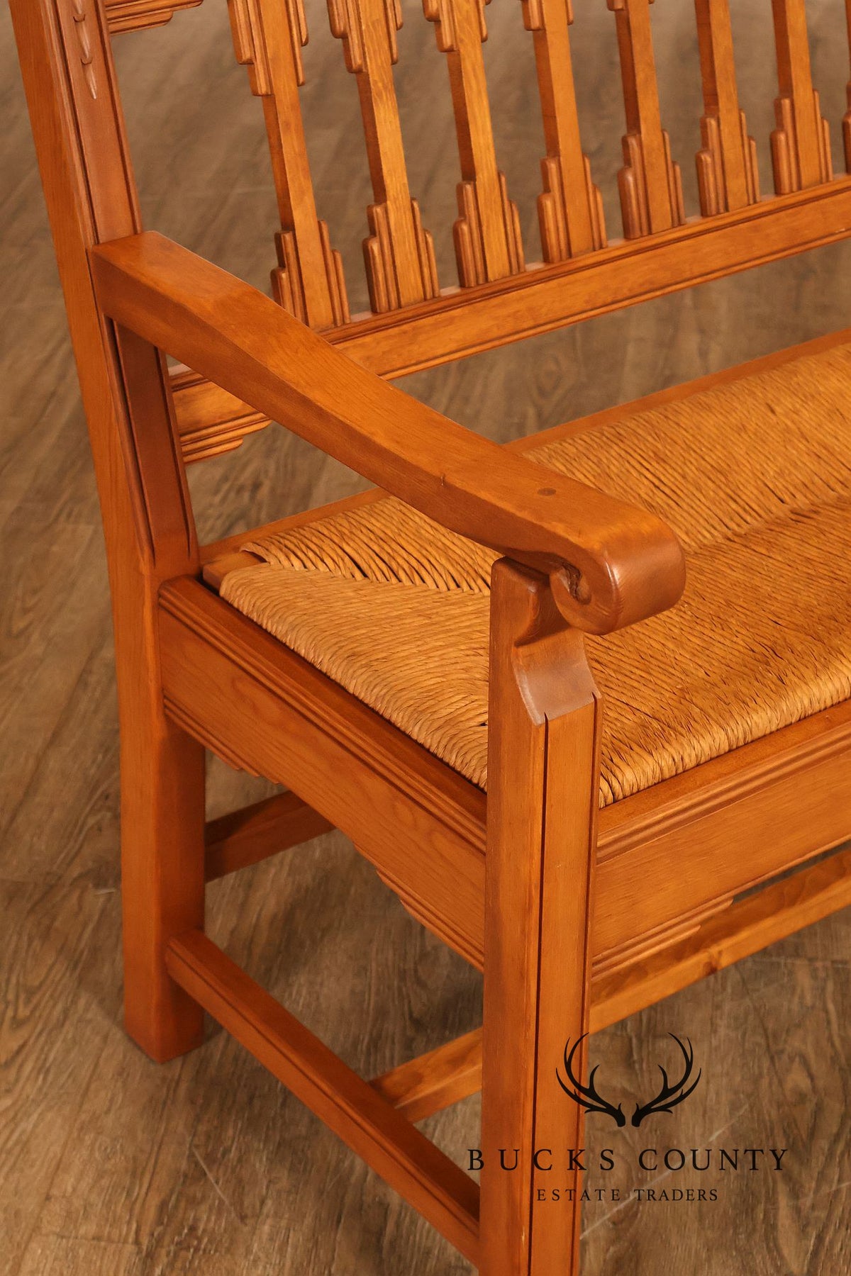 Vintage Southwestern Style Rush Seat Bench