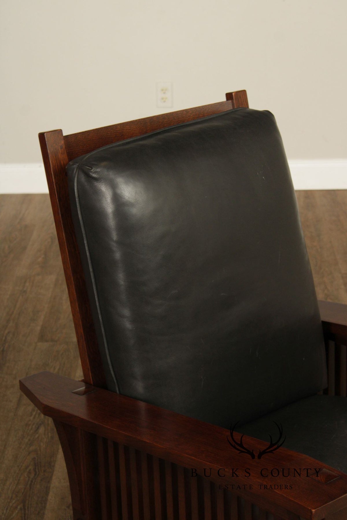 Stickley Mission Collection Oak and Leather Spindle Morris Chair