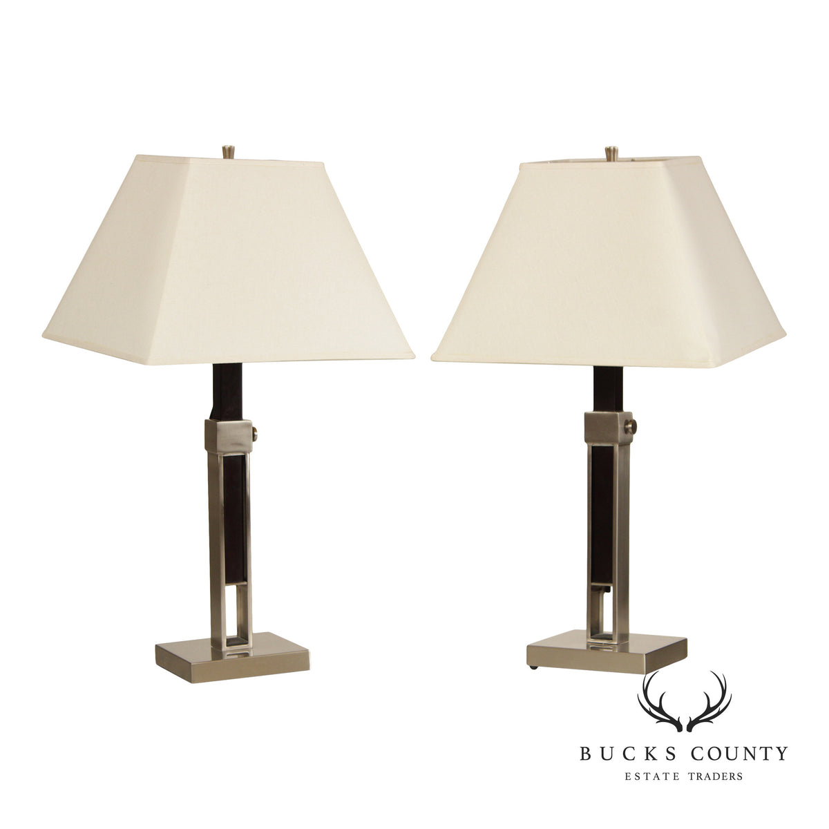Crate & Barrel Contemporary Pair of 'Denley' Steel Table Lamps