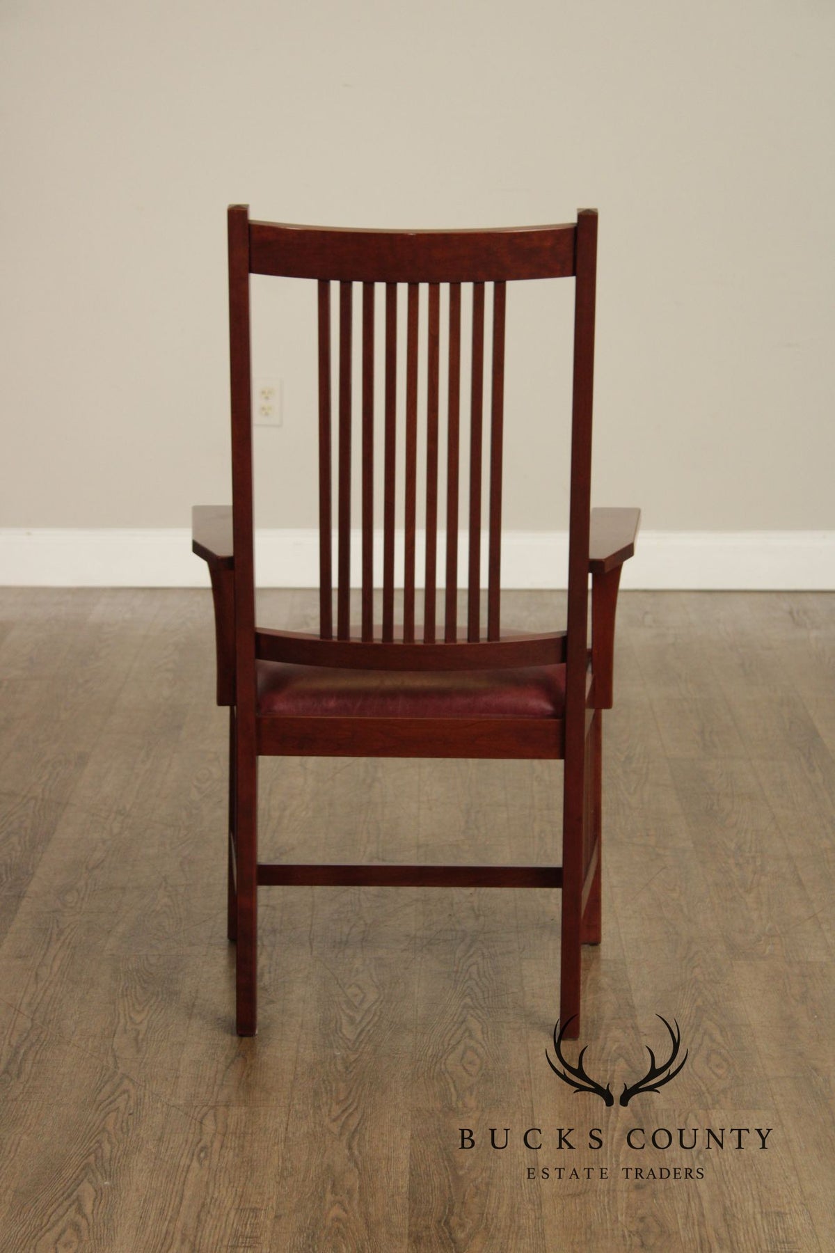 Zimmerman Mission Style Custom Set Of Four Cherry And Leather Spindle Dining Chairs