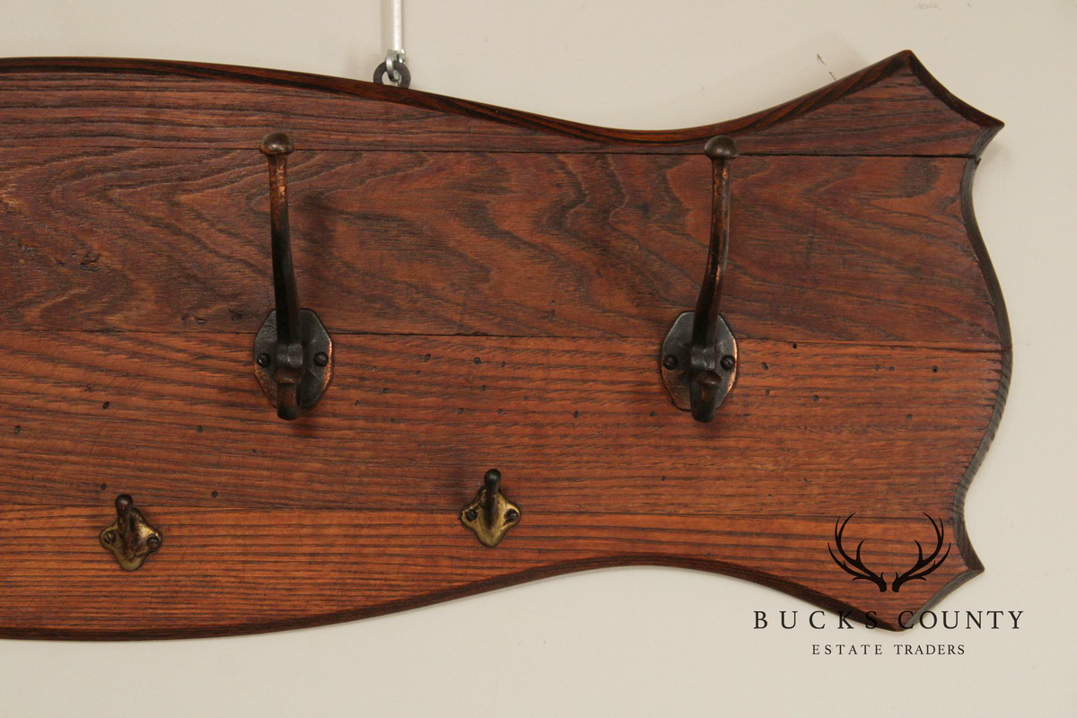 Antique Oak Wall-Mounted Coat Rack