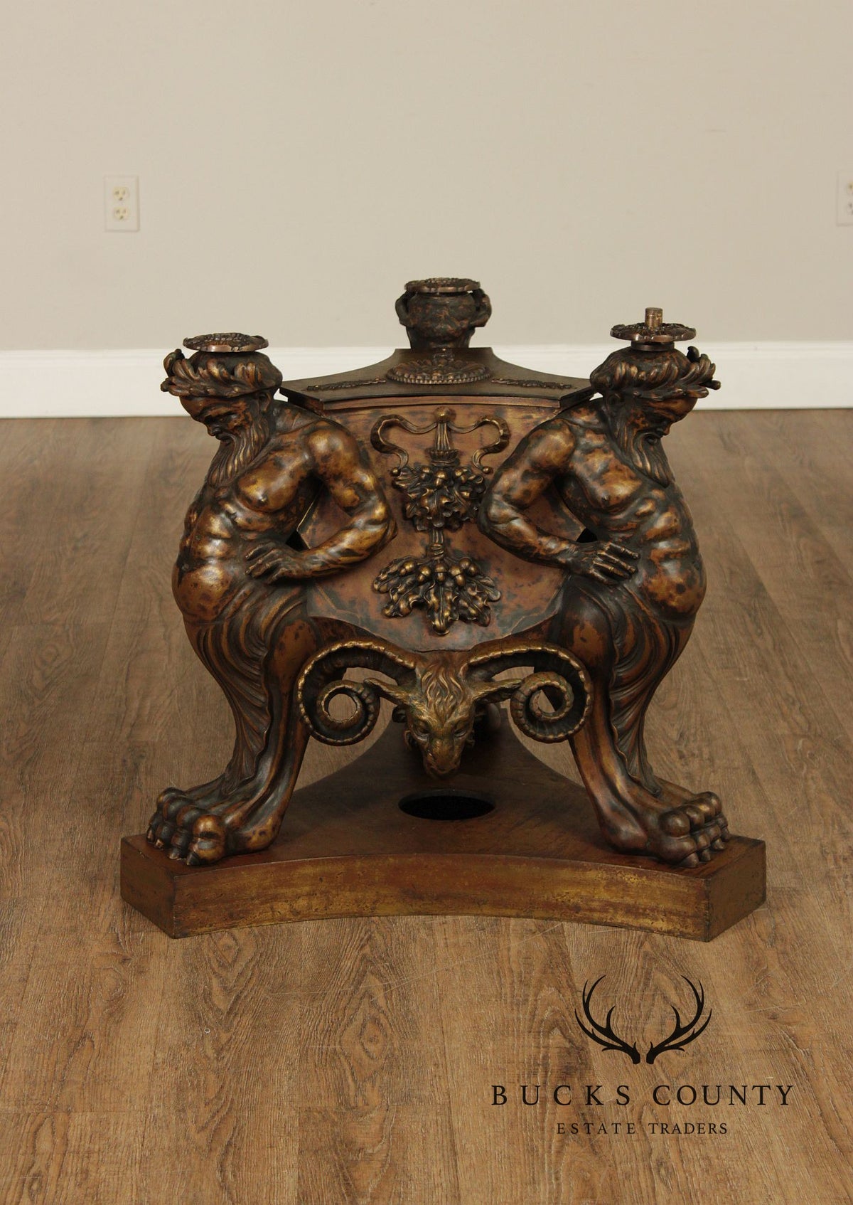 Antique Neoclassical Pair Of Mythological Figural Table Bases In Bronze