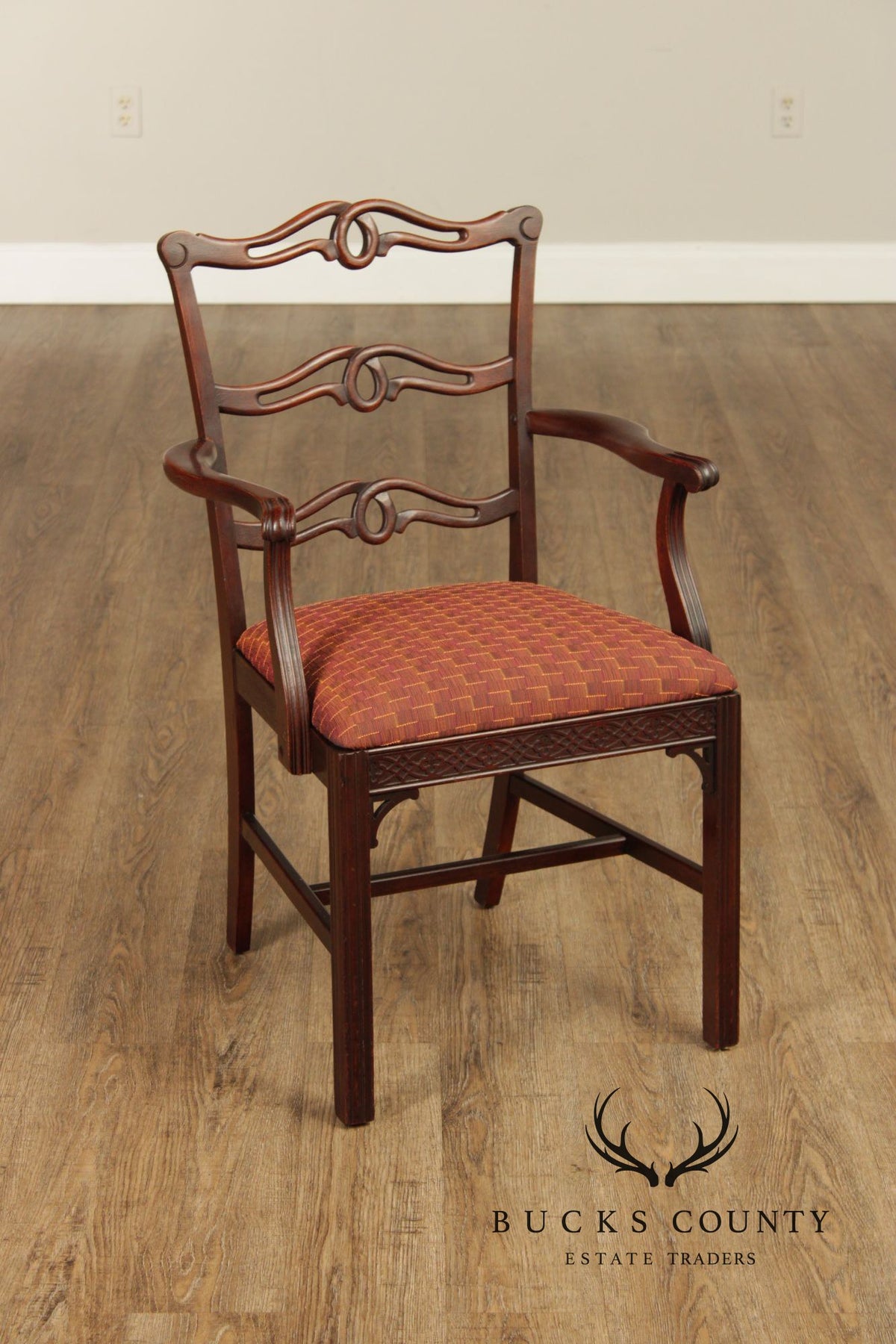 1940's Georgian Style Mahogany Ribbon Back Armchair