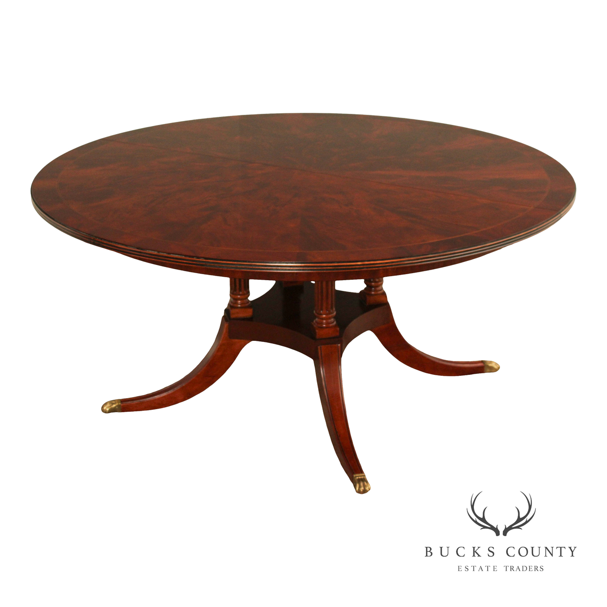 Henredon Round Expandable Flame Mahogany Pedestal Dining Table