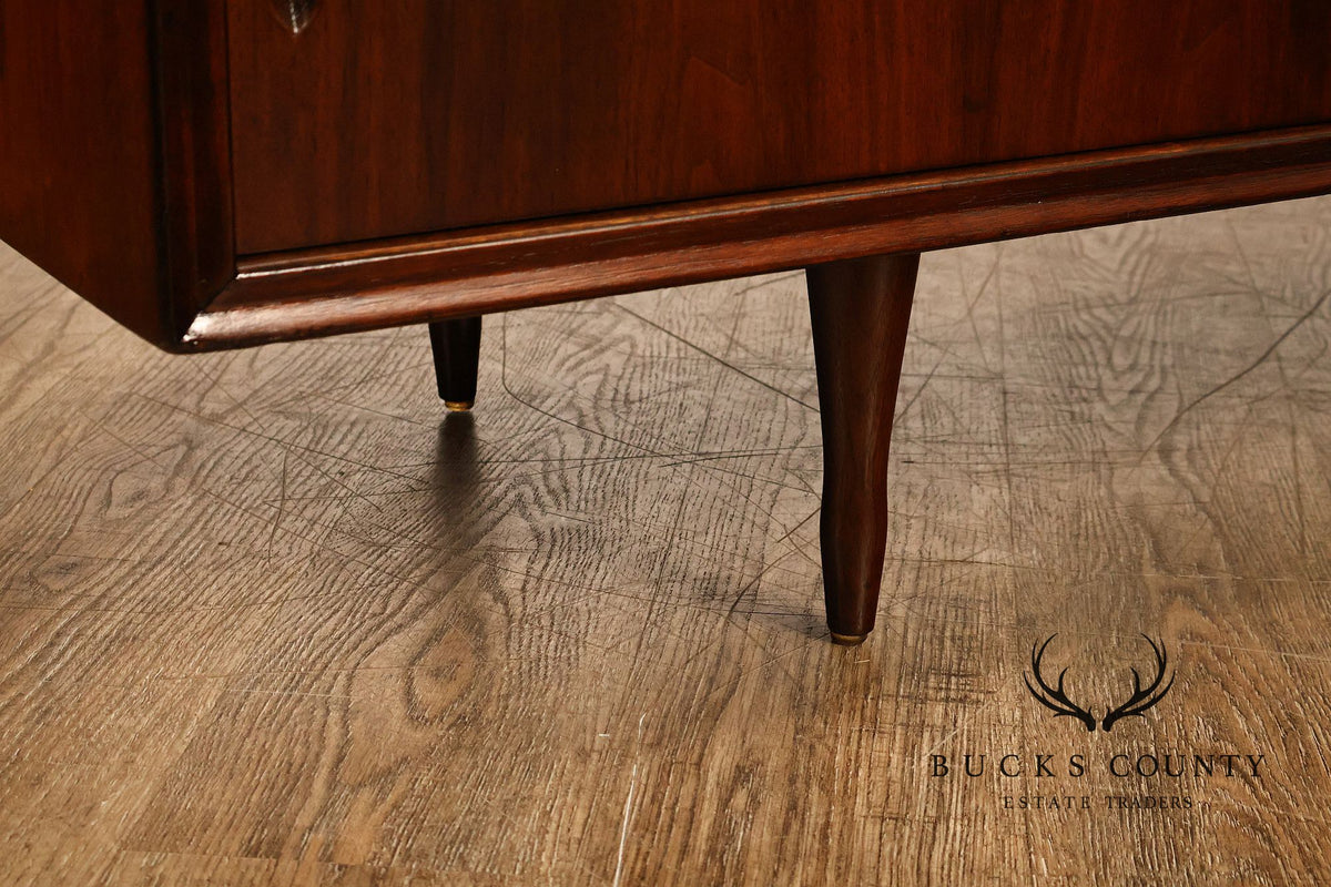 Mid Century Modern Walnut Buffet Sideboard With Decorative Tile Inlays