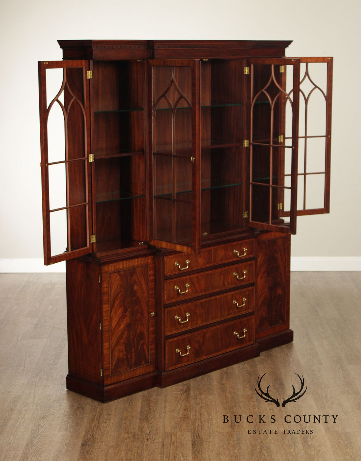 Henkel Harris Georgian Style Large Mahogany Breakfront