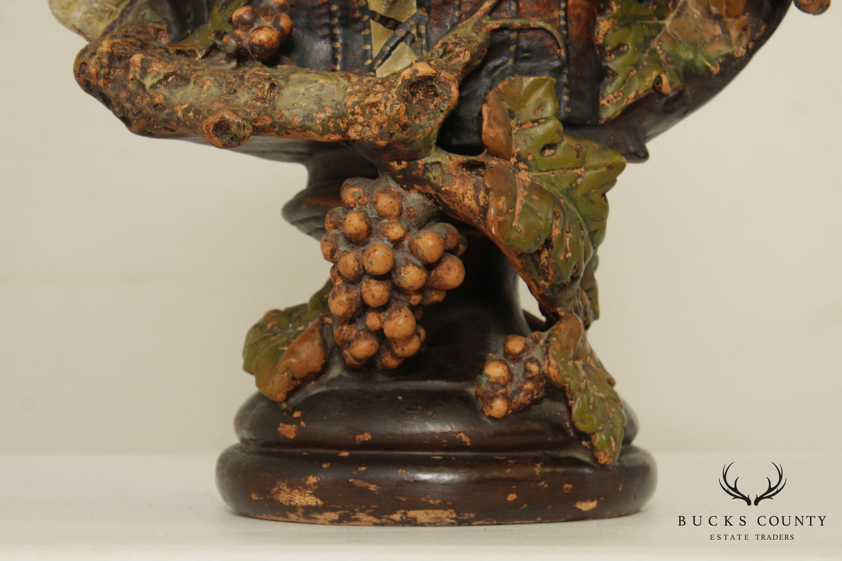 Vintage Bust of Maiden Carved Sculpture, 'Lady of the Grapes'