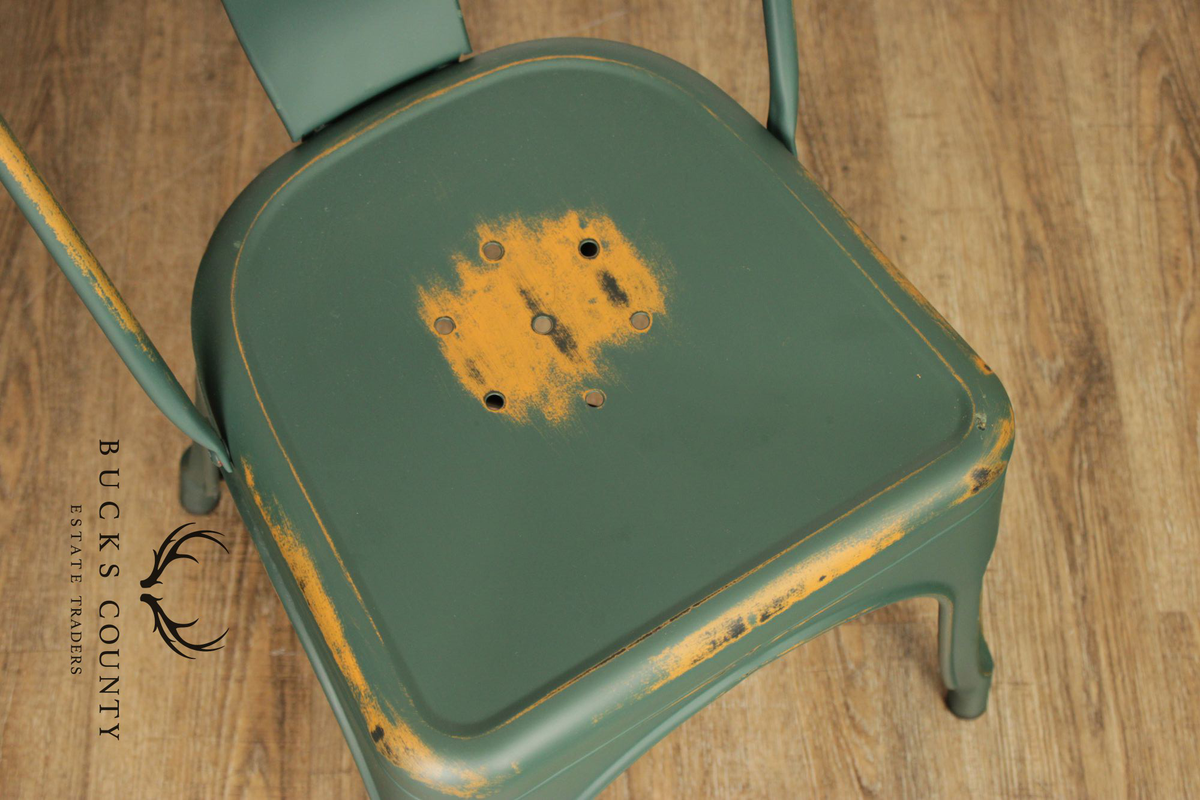 Set Of 8 Industrial Style Distressed Metal Bistro Chairs