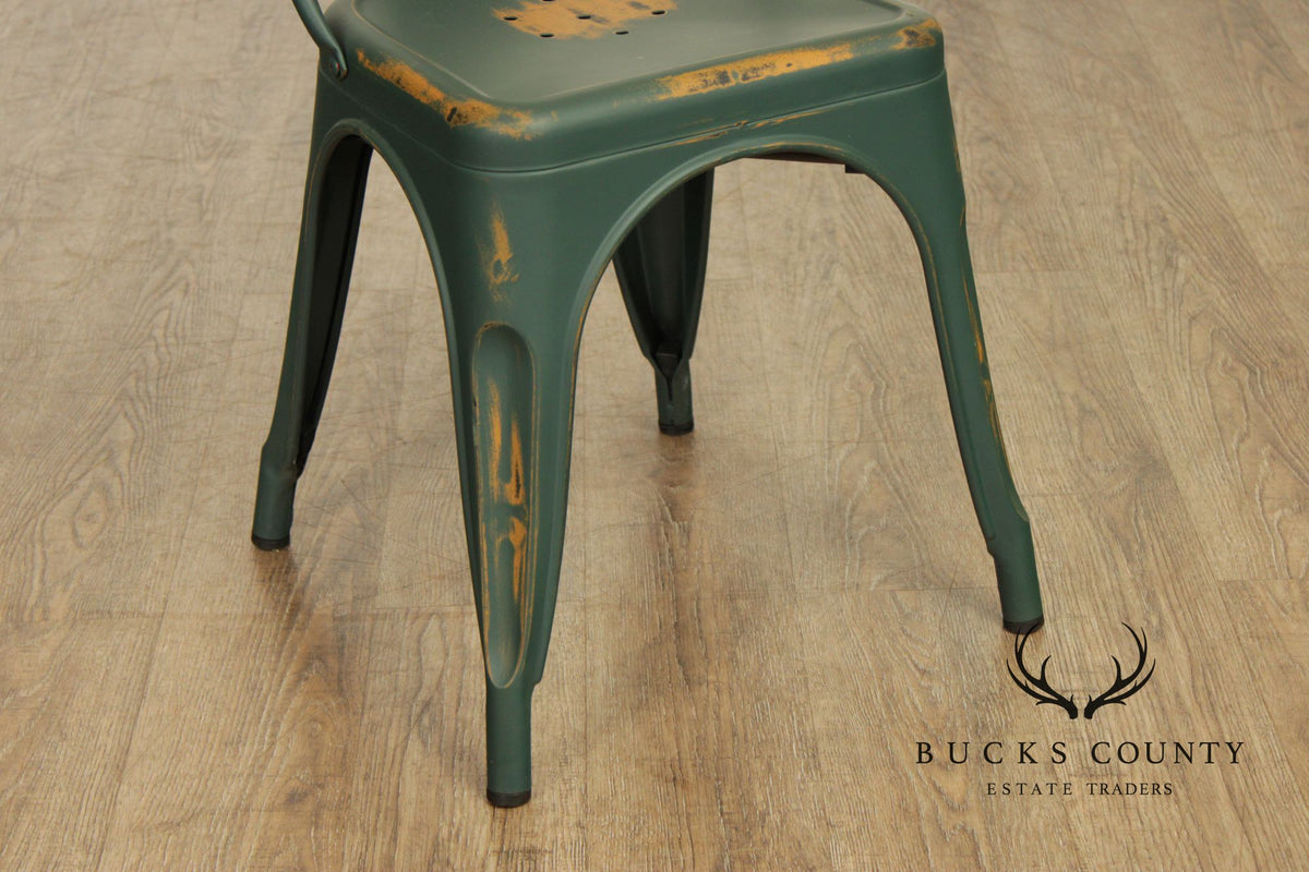 Set Of 8 Industrial Style Distressed Metal Bistro Chairs