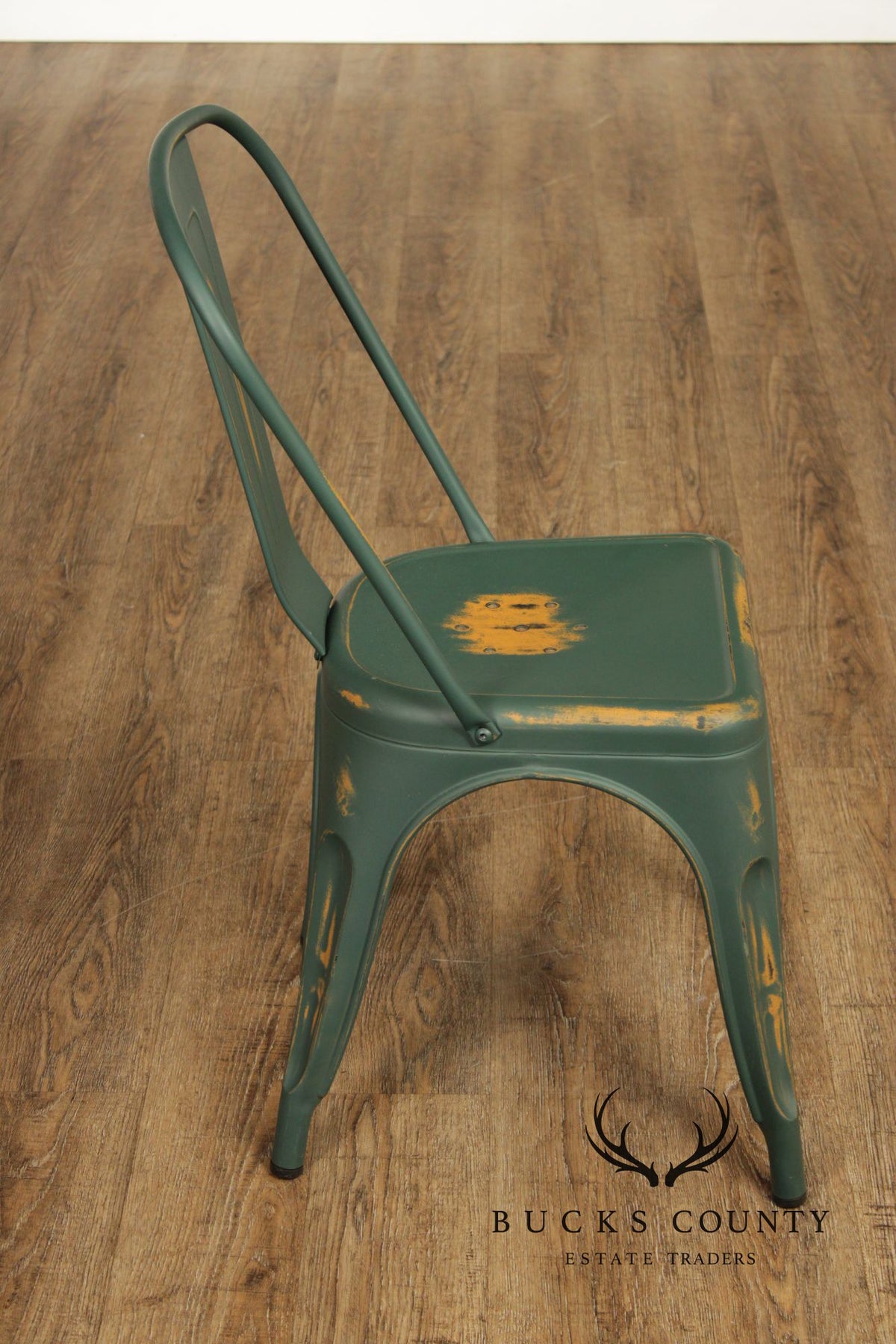 Set Of 8 Industrial Style Distressed Metal Bistro Chairs