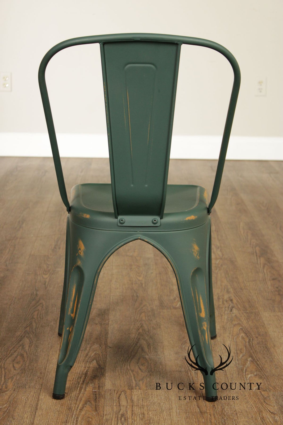 Set Of 8 Industrial Style Distressed Metal Bistro Chairs