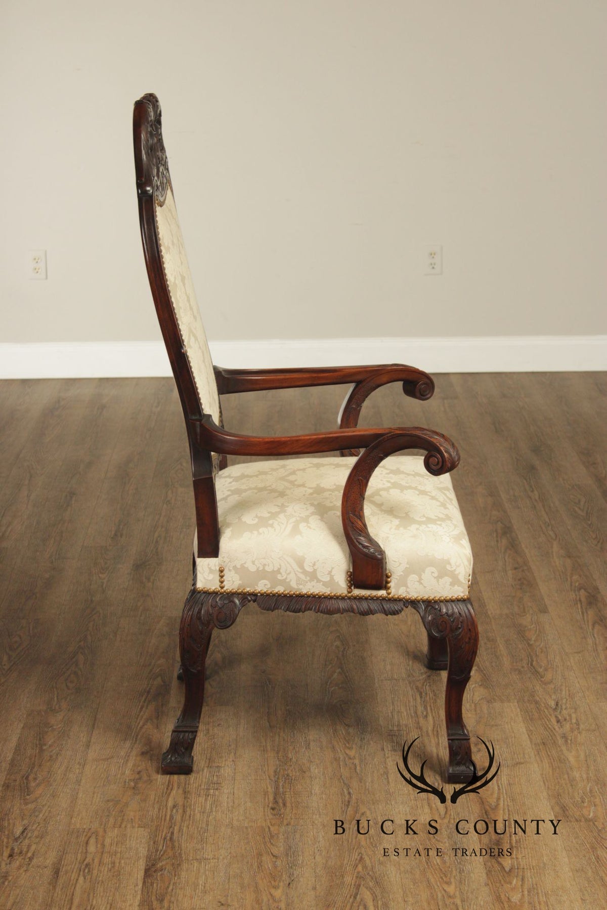 Georgian Style 1930's Vintage Set of 8 Carved Mahogany Dining Chairs