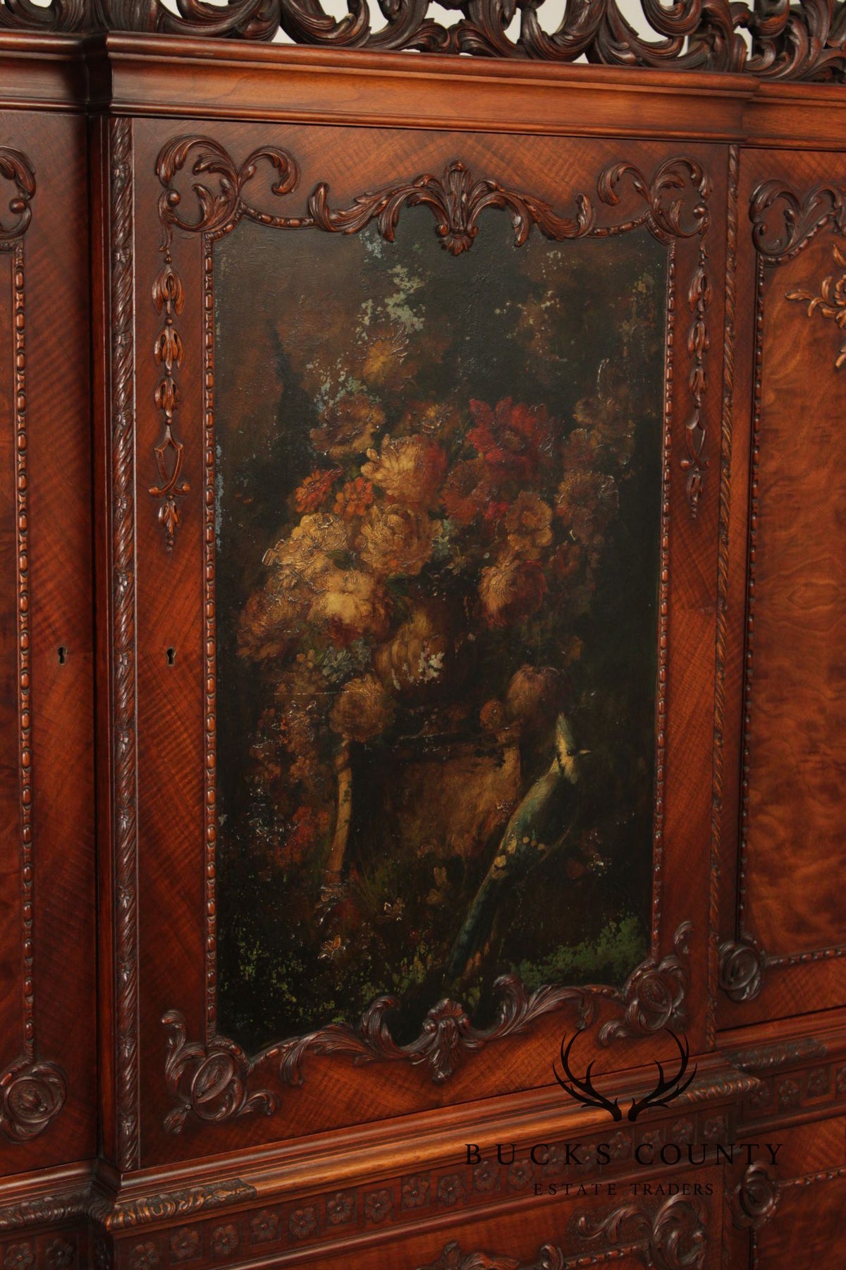 Georgian Style Hand Painted Mahogany Breakfront Cabinet