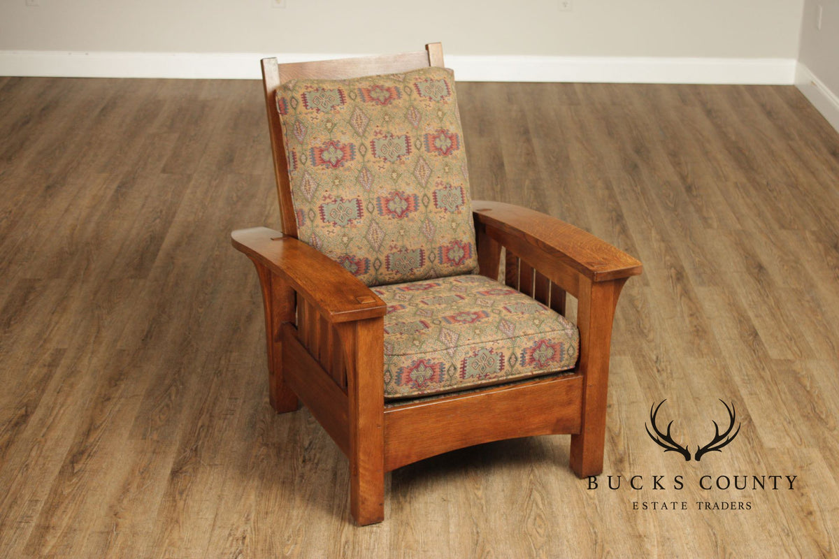 Stickley Mission Oak Collection Bow Arm Morris Chair and Ottoman
