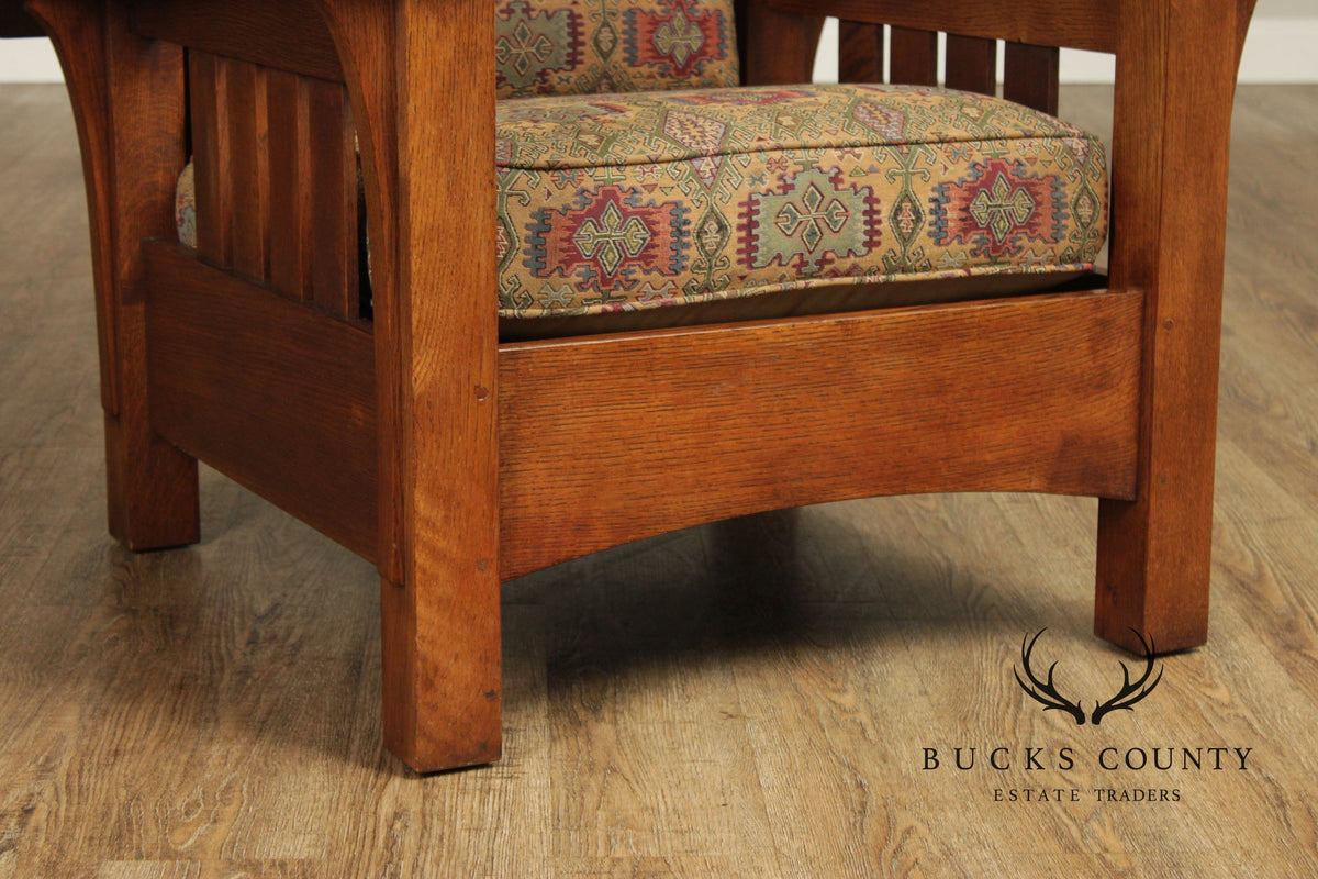 Stickley Mission Oak Collection Bow Arm Morris Chair and Ottoman