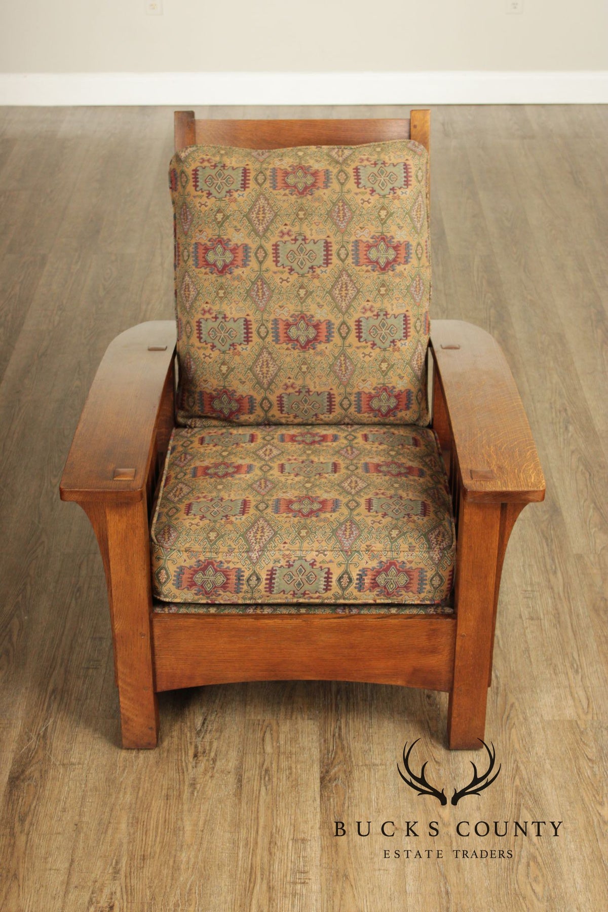 Stickley Mission Oak Collection Bow Arm Morris Chair and Ottoman