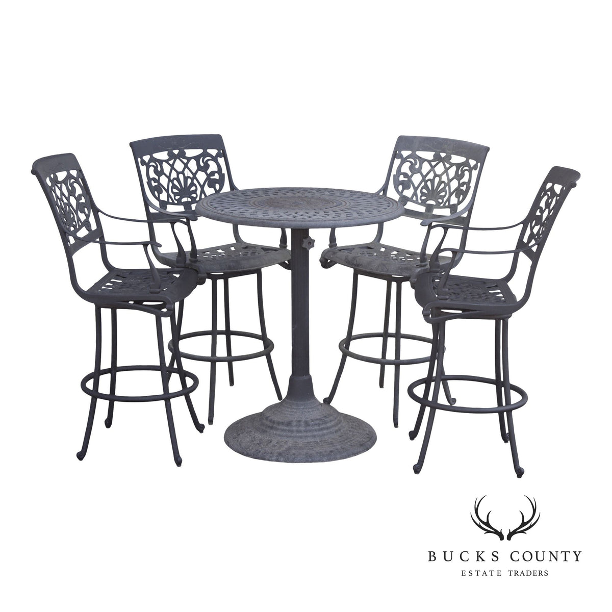 Outdoor Lifestyle Cast Aluminum Bar Height Patio Table And Four Swivel Armchairs
