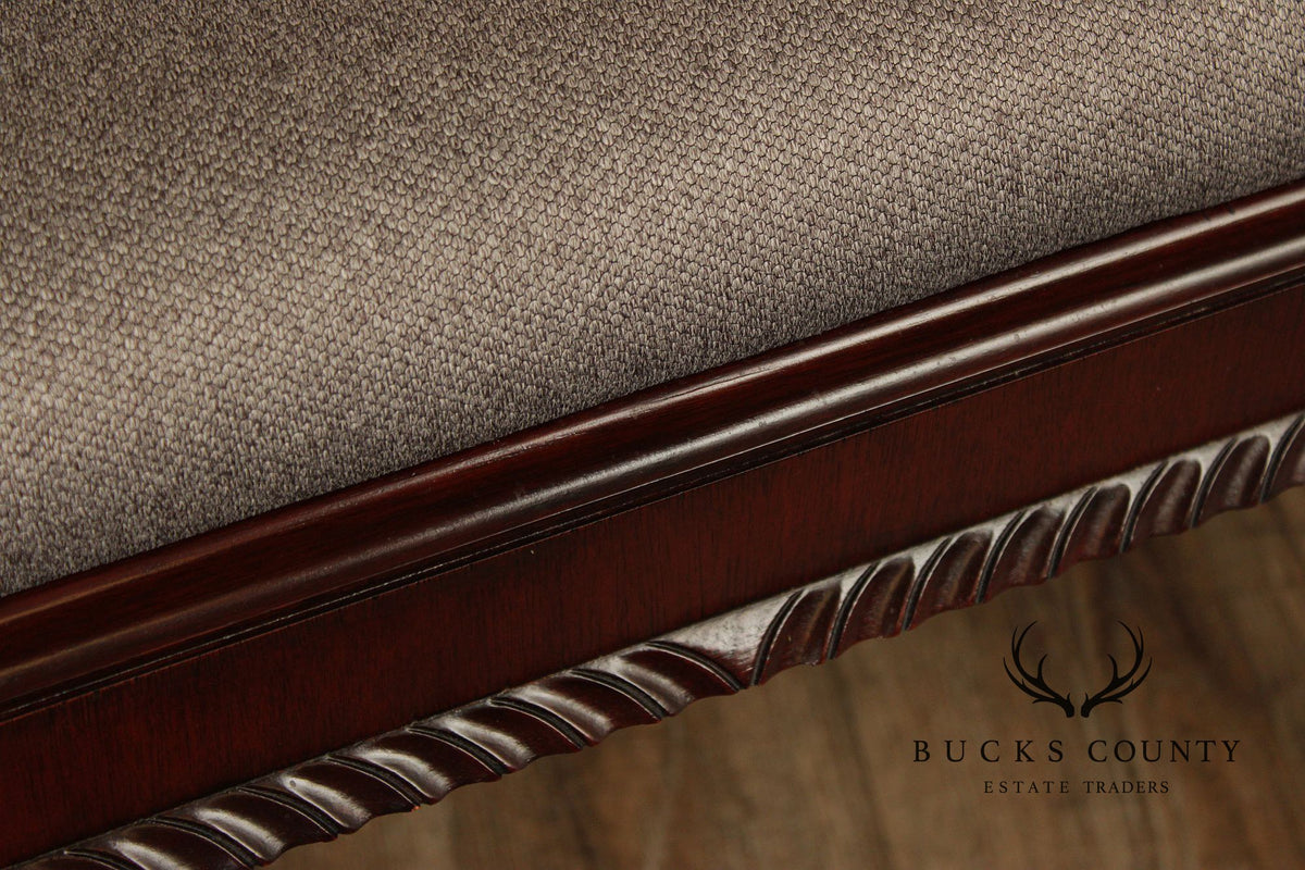 Baker Stately Homes Georgian Style Carved Mahogany Upholstered Bench