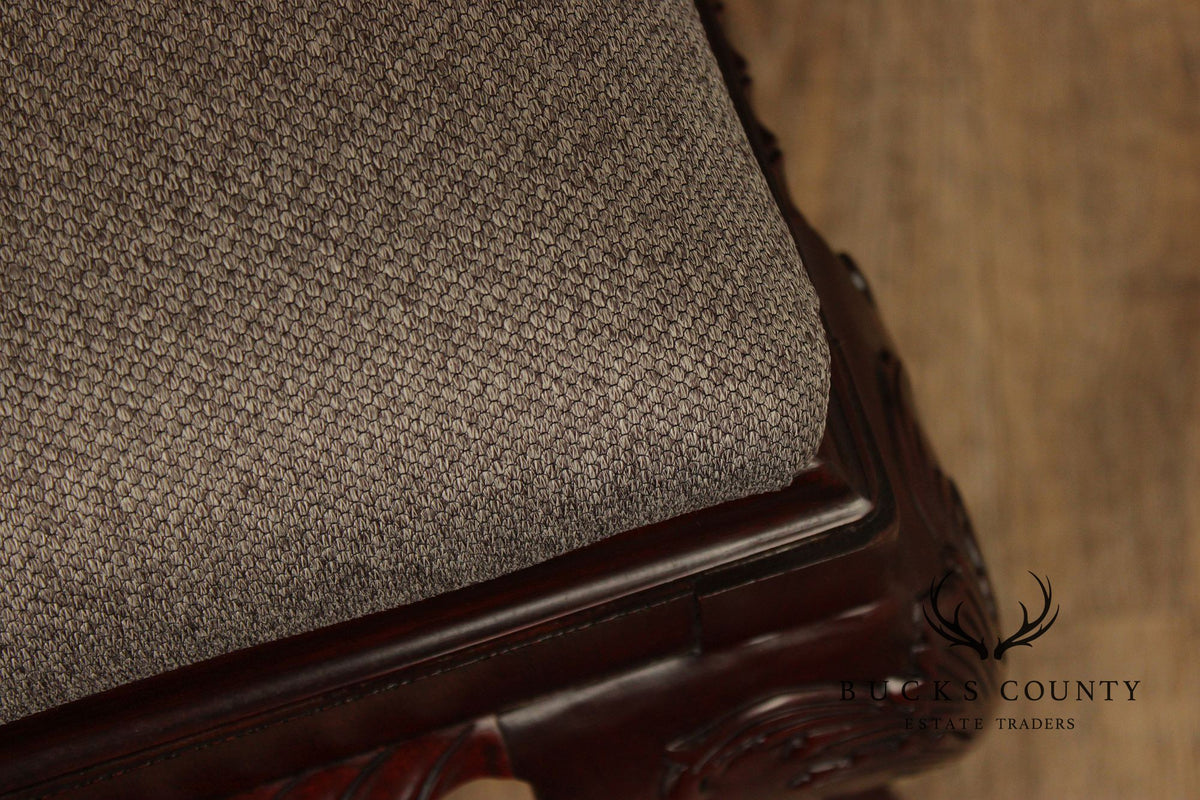 Baker Stately Homes Georgian Style Carved Mahogany Upholstered Bench