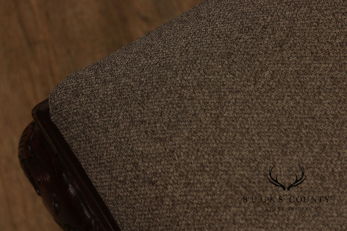 Baker Stately Homes Georgian Style Carved Mahogany Upholstered Bench