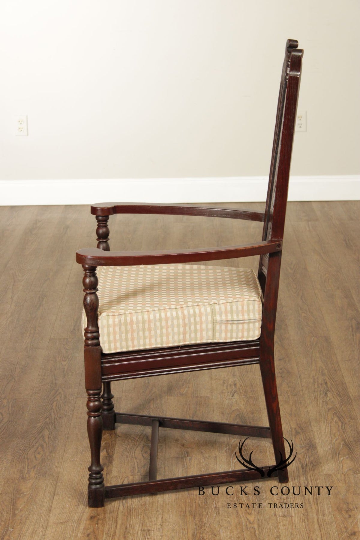 English Traditional Carved Oak Throne Chair