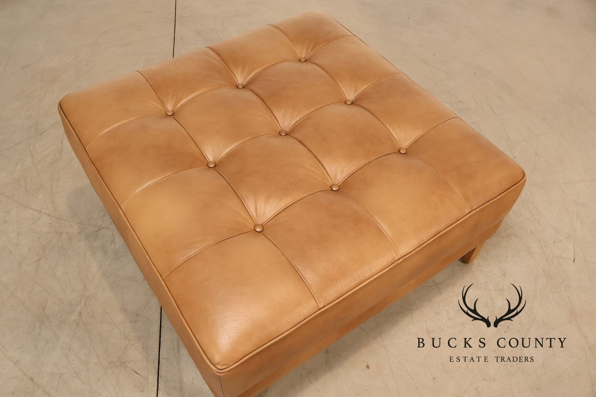 Ethan Allen 'Nassau' Tufted Leather Square Ottoman