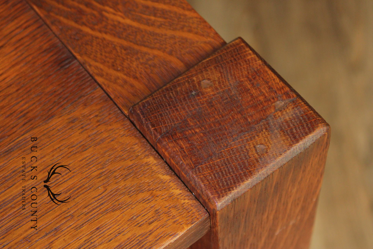 Antique Arts & Crafts Mission Oak Two Drawer Library Table Desk
