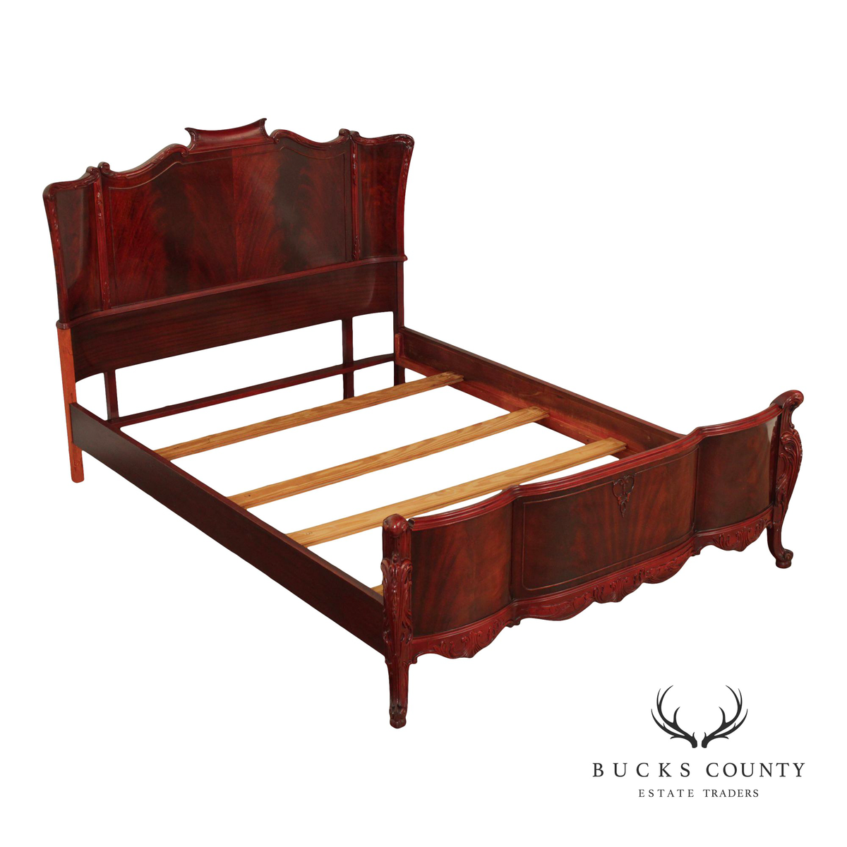 1940's French Louis XV Style Flame Mahogany Full Size Bed