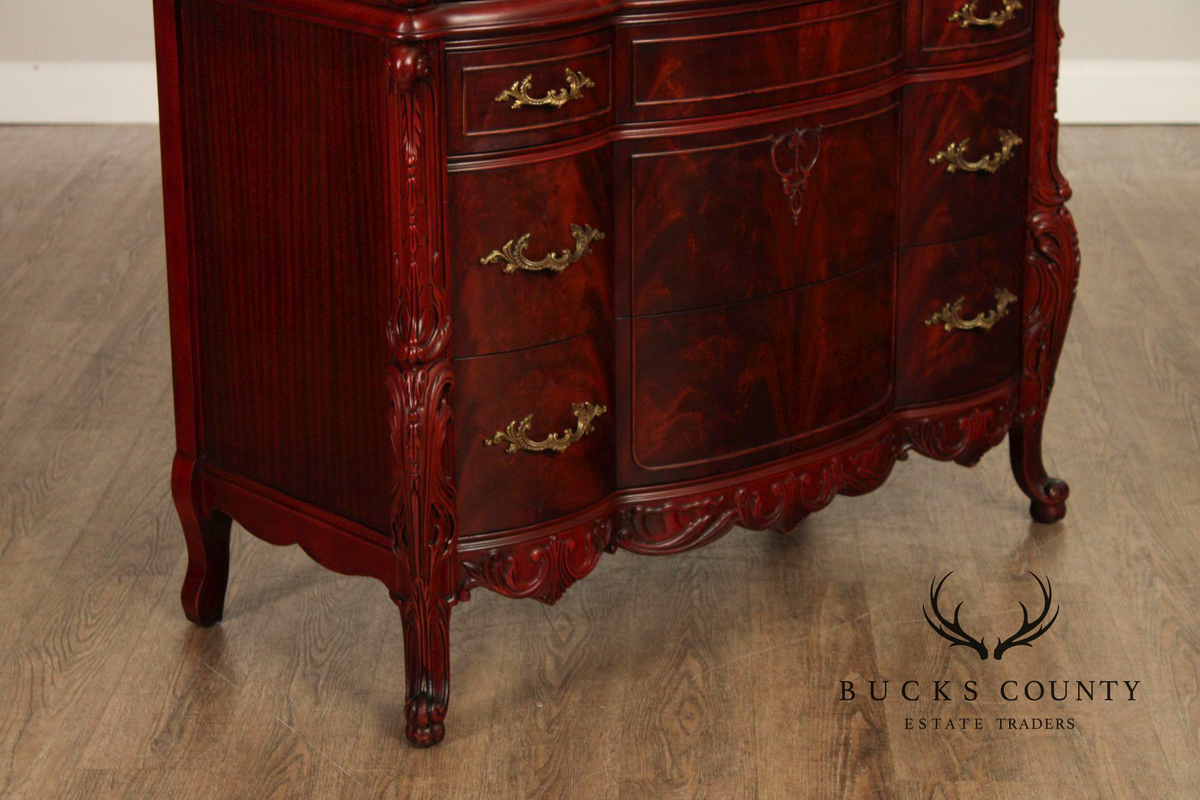 1940's French Louis XV Style Flame Mahogany Tall Chest