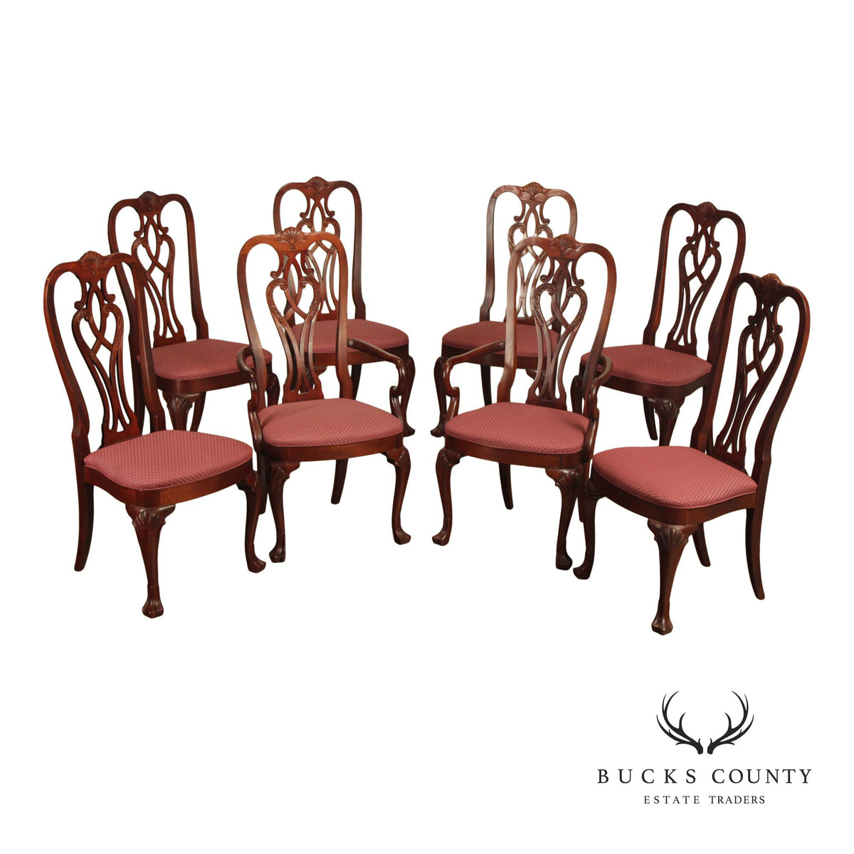 Ethan Allen 18th Century Mahogany Collection Set of Eight Carved Dining Chairs