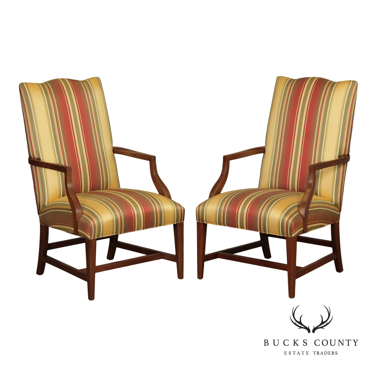 Ethan Allen Hepplewhite Style Pair Of Upholstered Armchairs