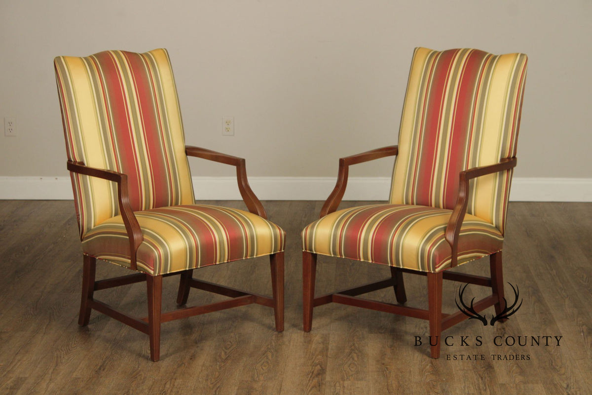 Ethan Allen Hepplewhite Style Pair Of Upholstered Armchairs