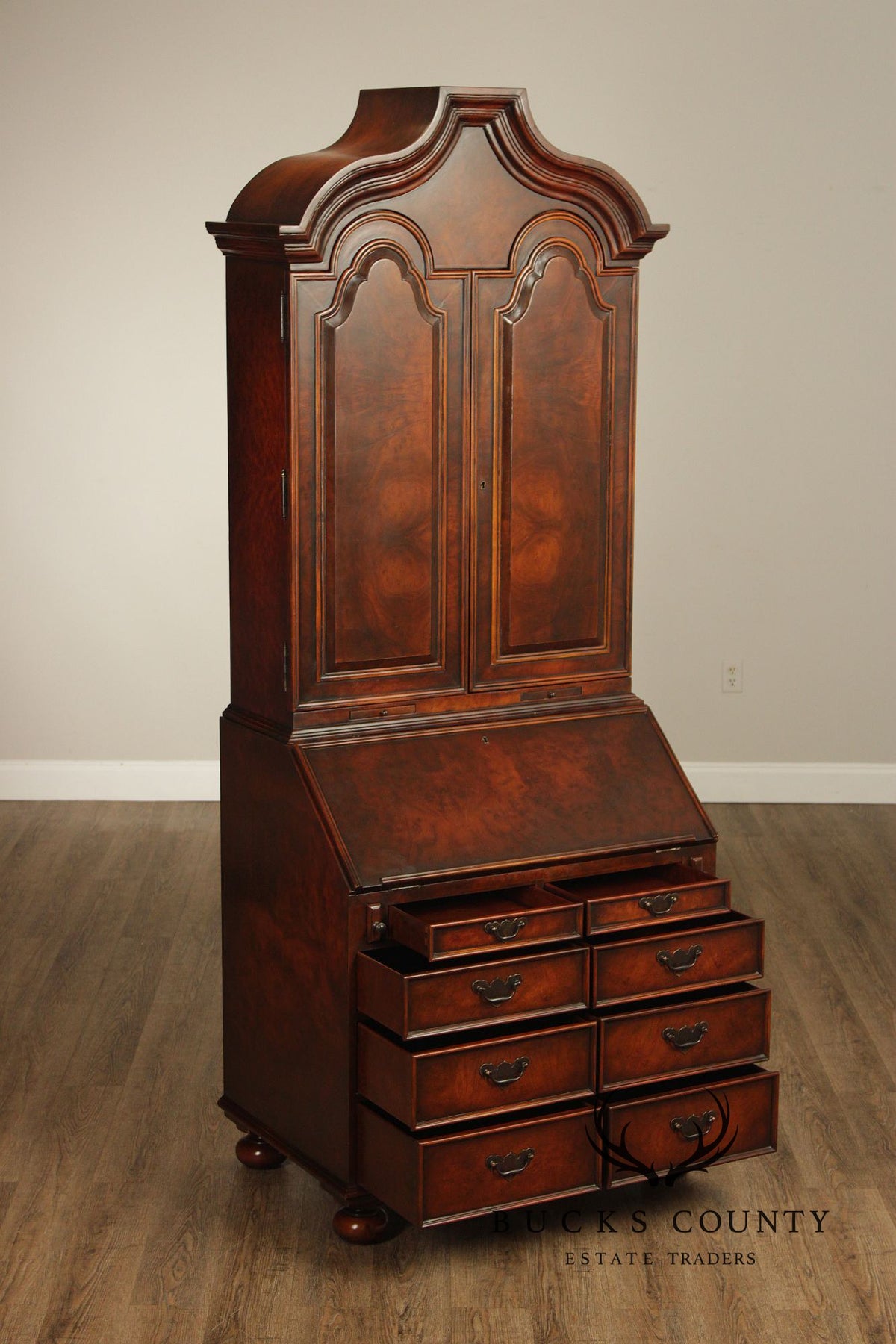 Theodore Alexander Georgian Style Burlwood Secretary Writing Desk
