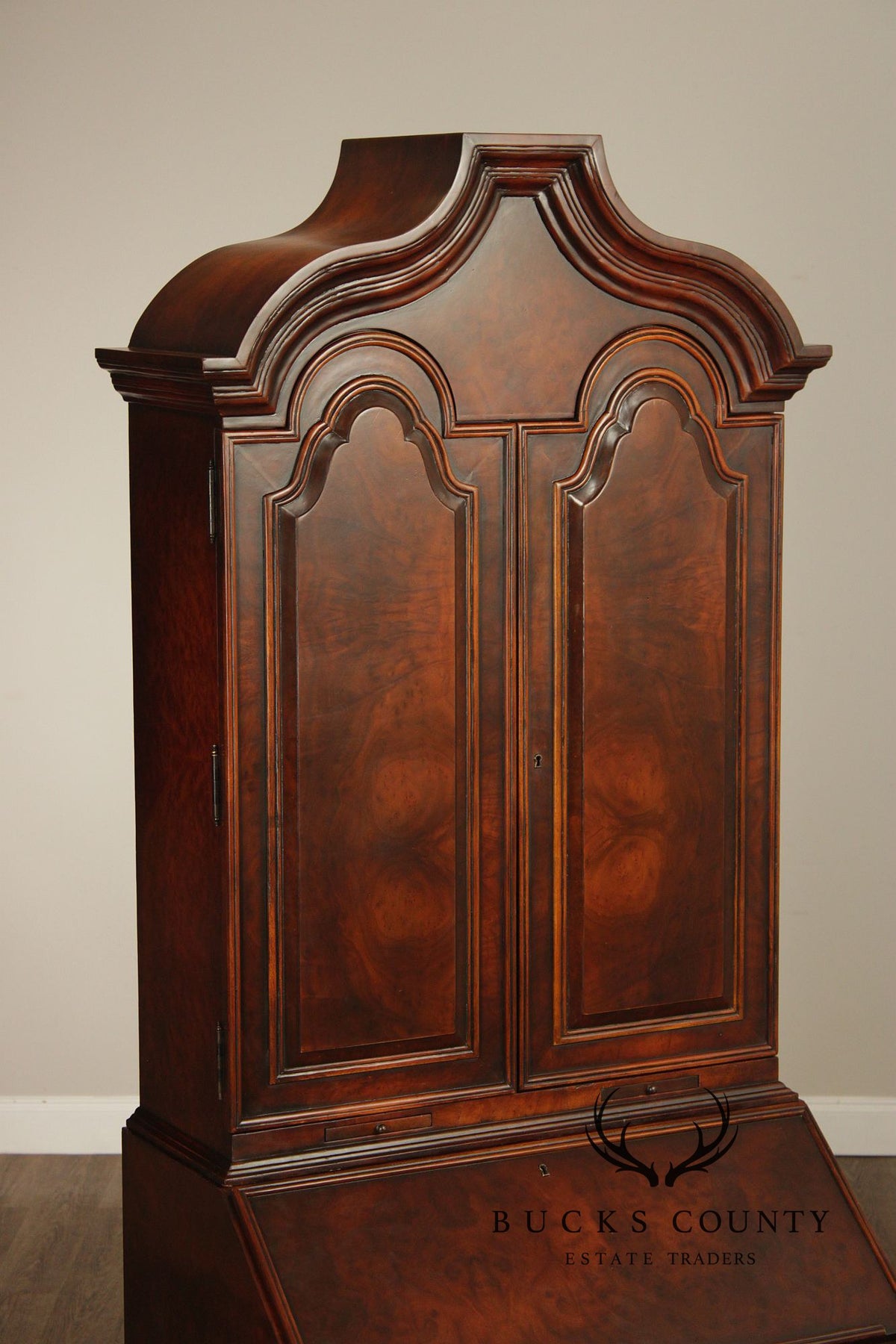 Theodore Alexander Georgian Style Burlwood Secretary Writing Desk