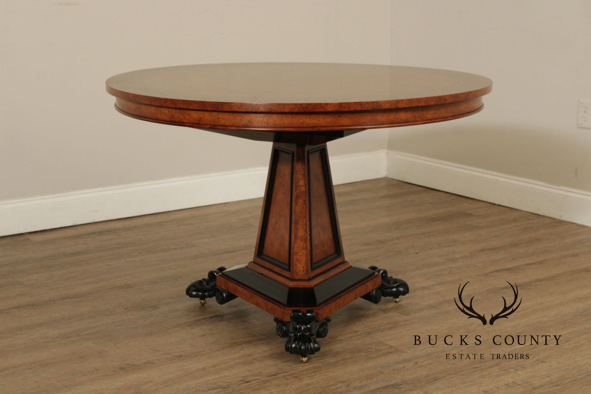 Baker Stately Homes Burlwood Round Inlaid Center Tabe