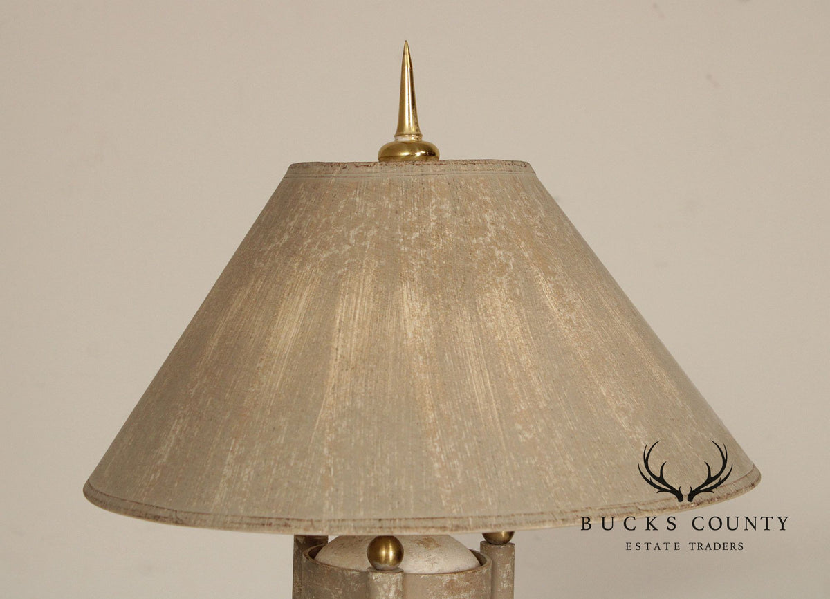 Neoclassical Style Pair of Travertine Table Lamps
