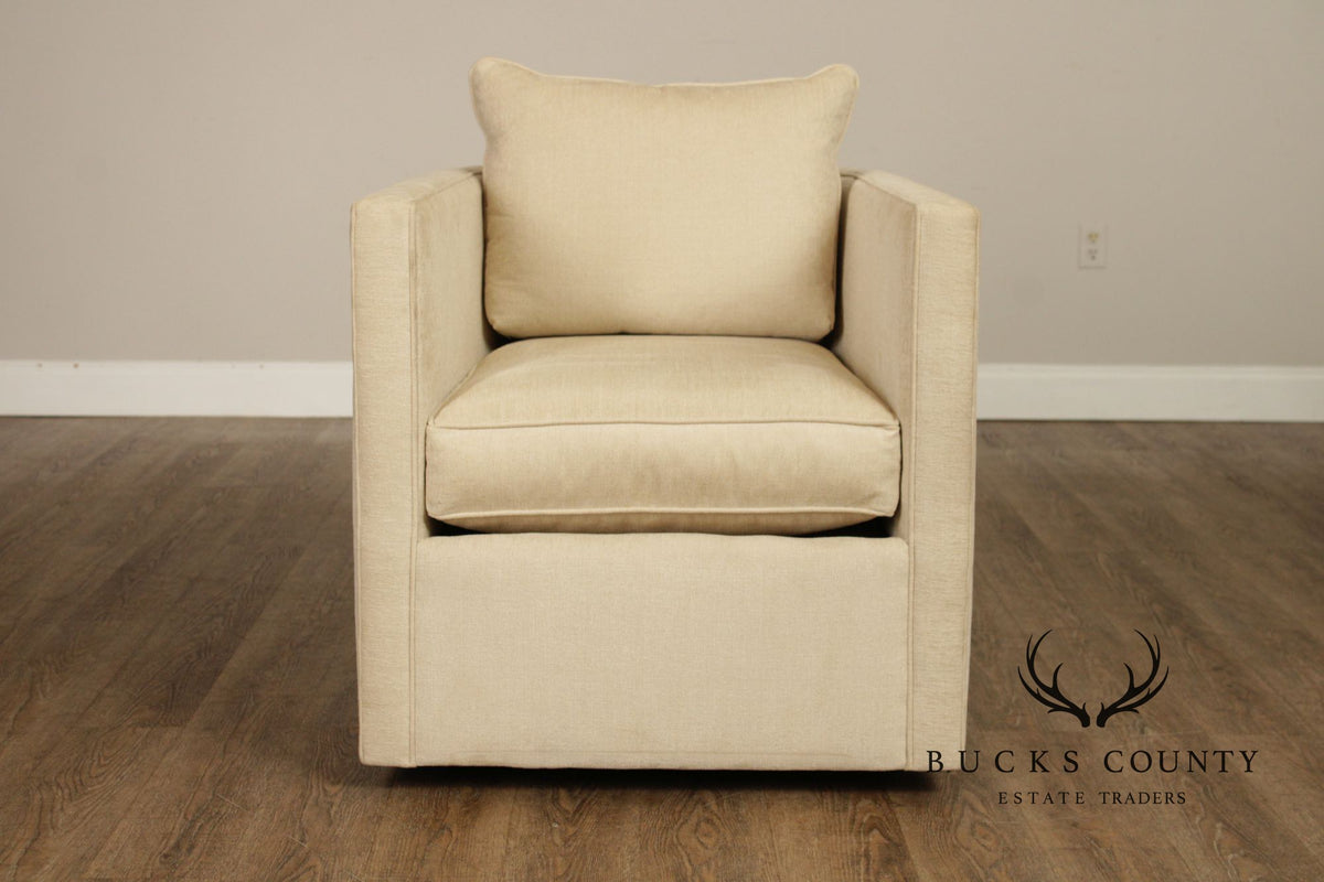 Contemporary American Made Robin Bruce "Rothko" Pair Of Upholstered Swivel Lounge Chairs
