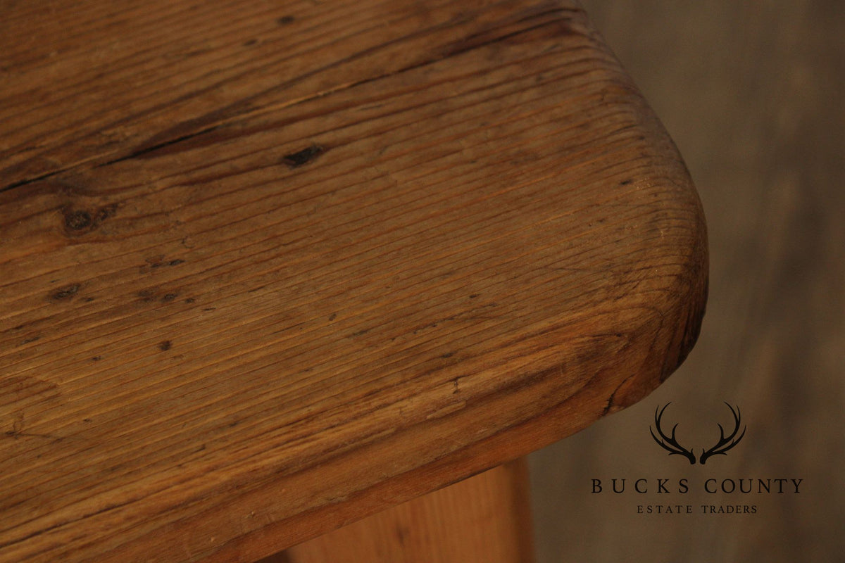 Antique Rustic Pine Farmhouse Table With Turned Legs