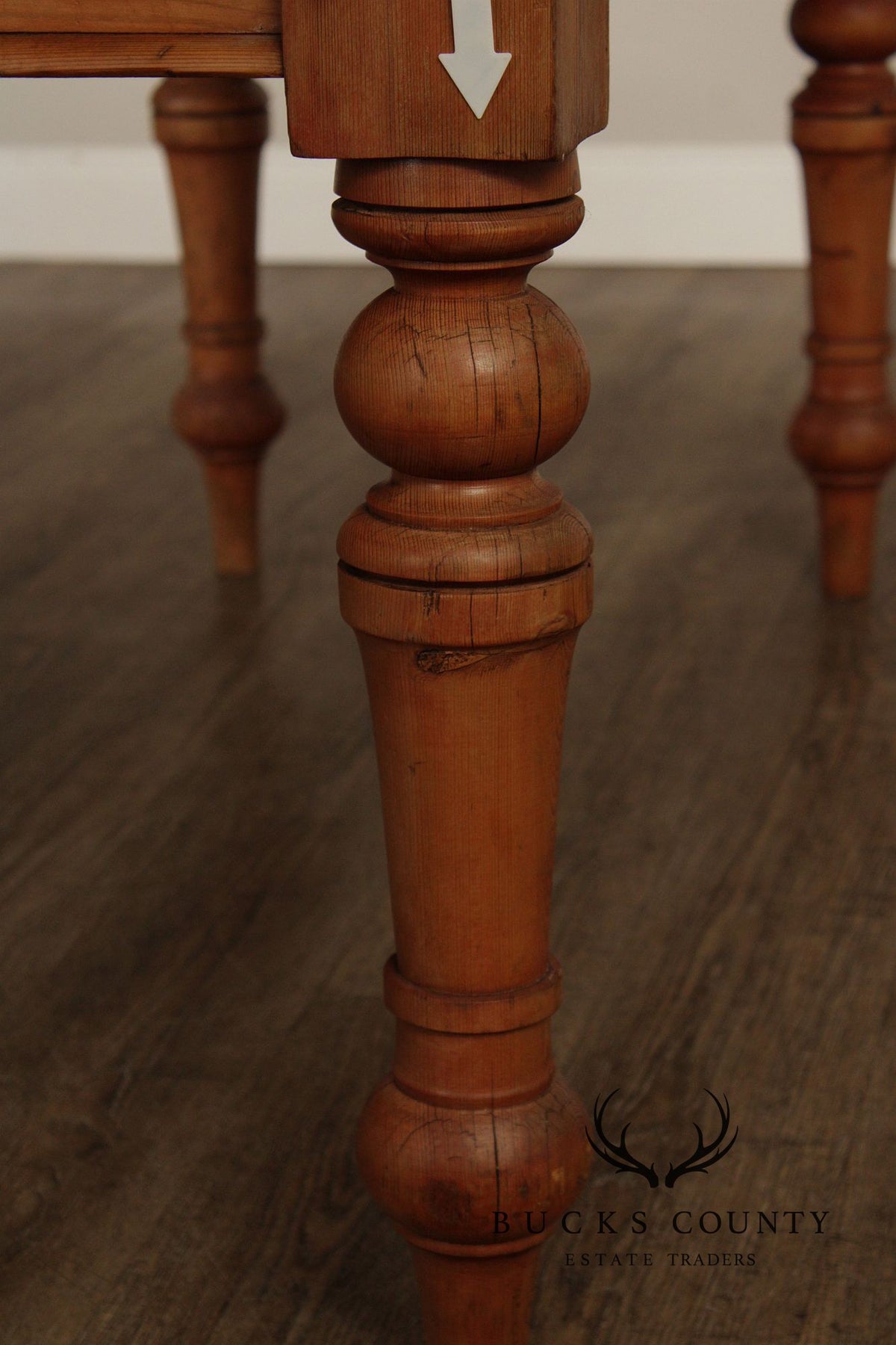 Antique Rustic Pine Farmhouse Table With Turned Legs