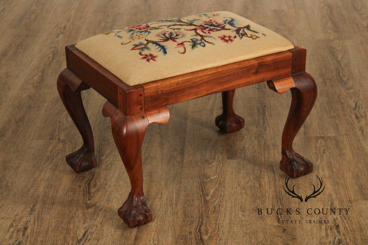 Chippendale Style Carved Mahogany Needlepoint Footstool