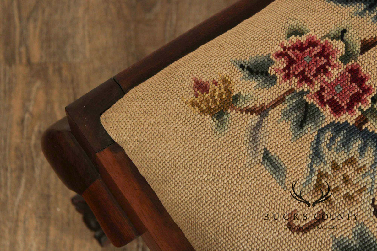 Chippendale Style Carved Mahogany Needlepoint Footstool